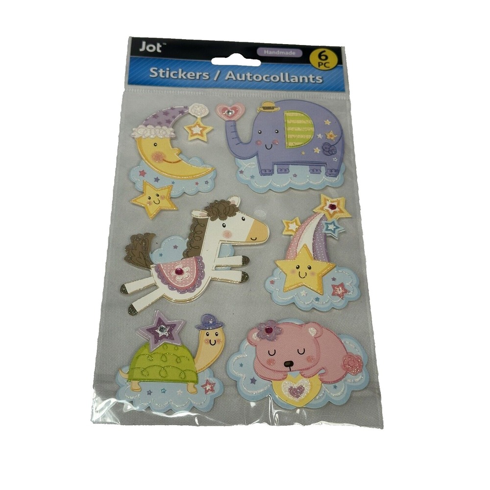 Jot 6 Piece Baby Sleep Stickers Scrapbook Crafts Moon Elephant Bear Turtle‎